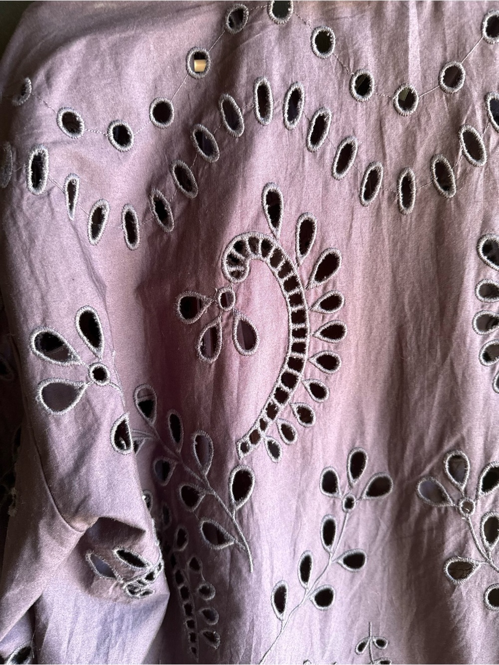 By Anthropologie Long-Sleeve Eyelet Mini Shirt Dress Size Large Purple - Picture 6 of 14